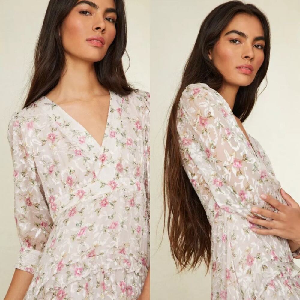 LOVESHACKFANCY Coquette Midi Dress | Lorencia Dress Silk Feminine Romantic  0/XS - Picture 13 of 13